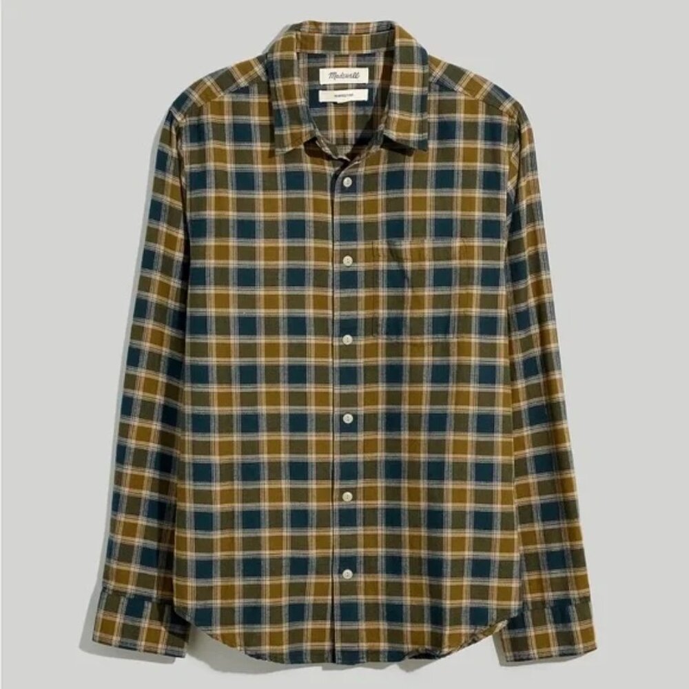 Madewell Men’s Perfect Long-Sleeve Shirt in Herringbone Plaid Sz L